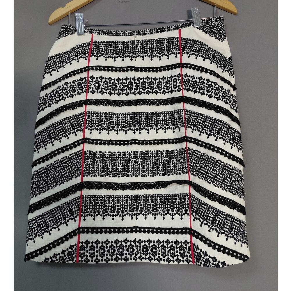 Tabitha Cotton Lace Trim Skirt Black White Patterned Lined Women Size 2